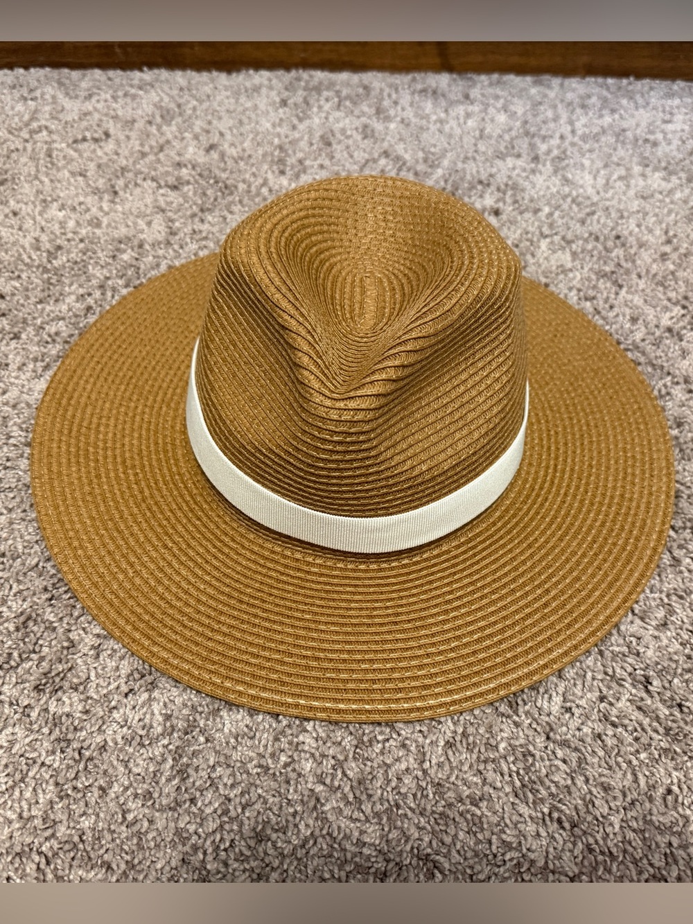 J. Crew Tan Straw Fedora with Ivory Band